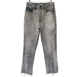 Good American Good Boy Straight Leg Jeans Raw Split Hem Gray Vintage Wash 8/29